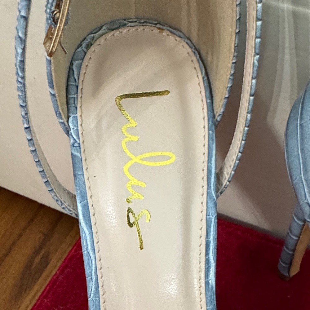 Lulu's Light Blue Croc-Texture Heels - Picture 2 of 9